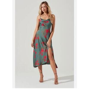 New ASTR the Label Gaia Floral Midi Slip Dress Teal-raspberry Size XS Cowl Neck